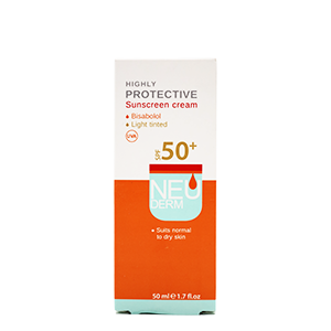کرم محافظ آفتاب +SPF50 رنگی روشن نئودرم 50 میلی لیتری