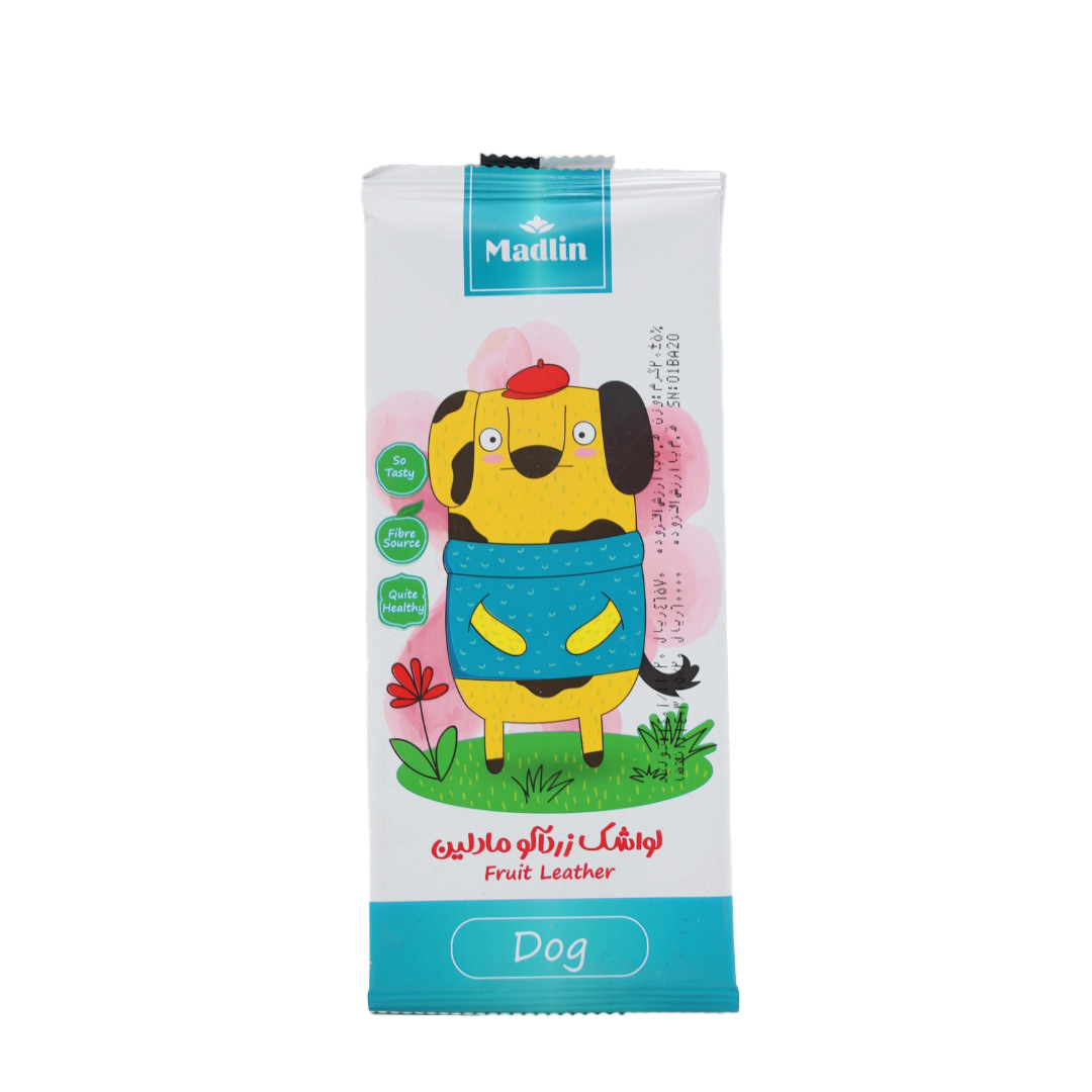 لواشک ورقه‌ای زردآلو مادلین طرح سگ 20 گرمی