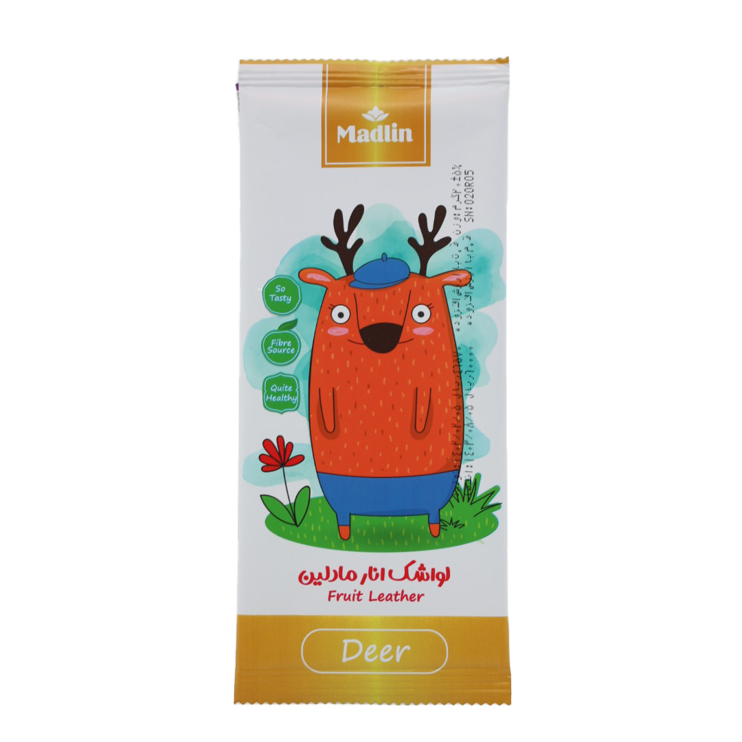 لواشک ورقه‌ای انار مادلین طرح گوزن 20 گرمی