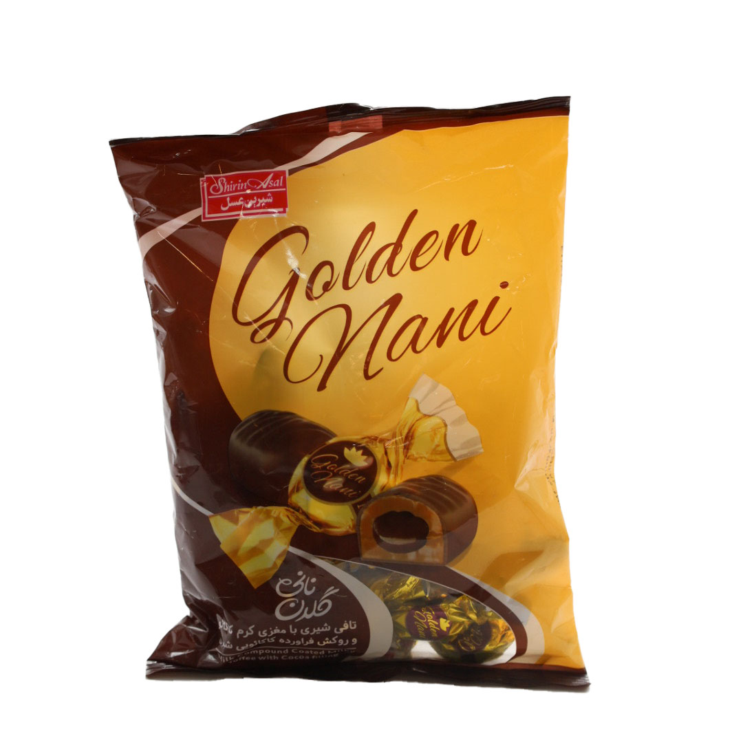 تافی شیری نانی طلایی با مغز کرم کاکائو و روکش کاکائویی 200 گرمی