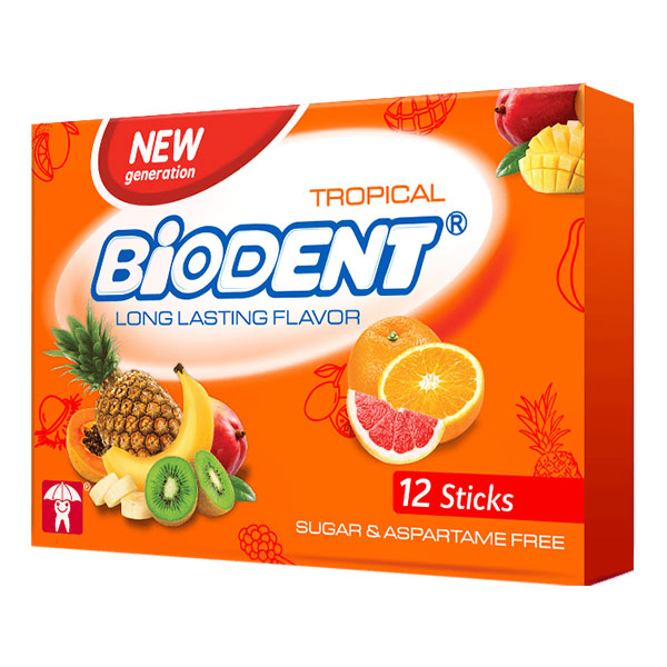 آدامس بدون شکر با طعم استوایی بایودنت 12 عددی