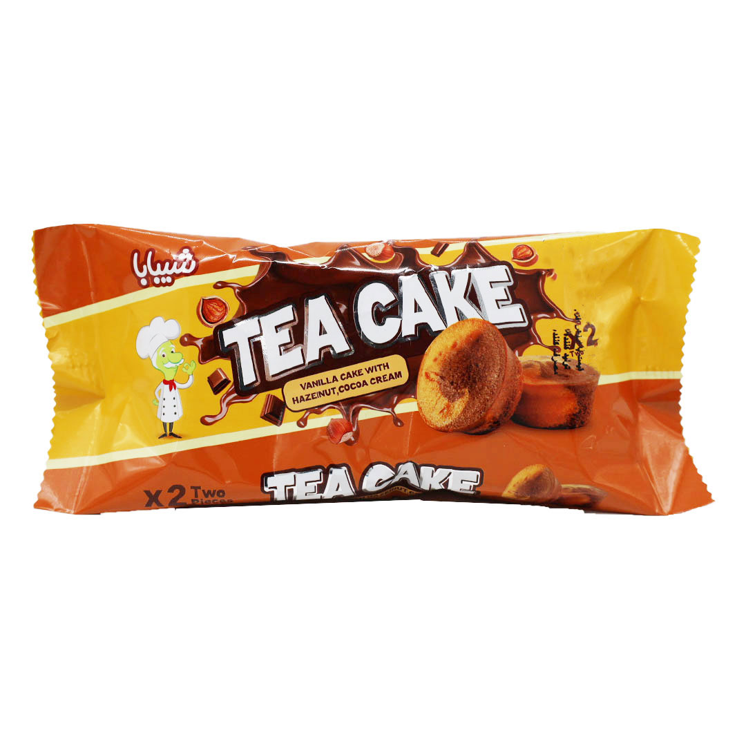 کیک روغنی ساده با مغزی کرم کاکائو و طعم فندق دوقلو 70 گرمی شیبا