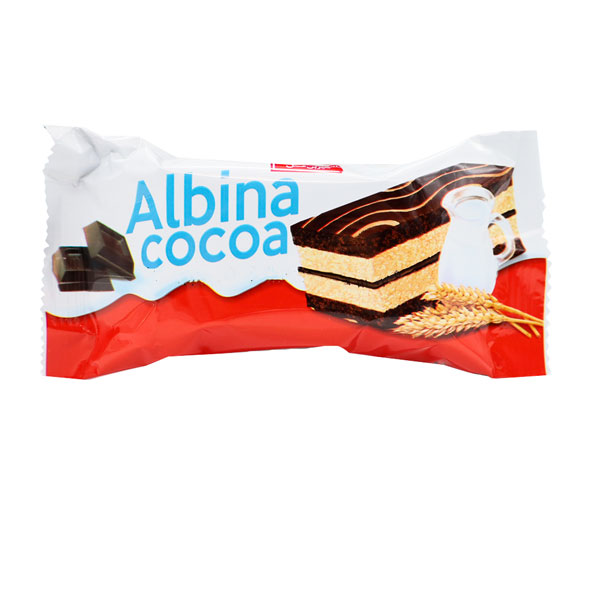 کیک دولایه ساده کاکائویی Albina با کرم وانیل و کاکائو و طعم فندق 35 گرمی