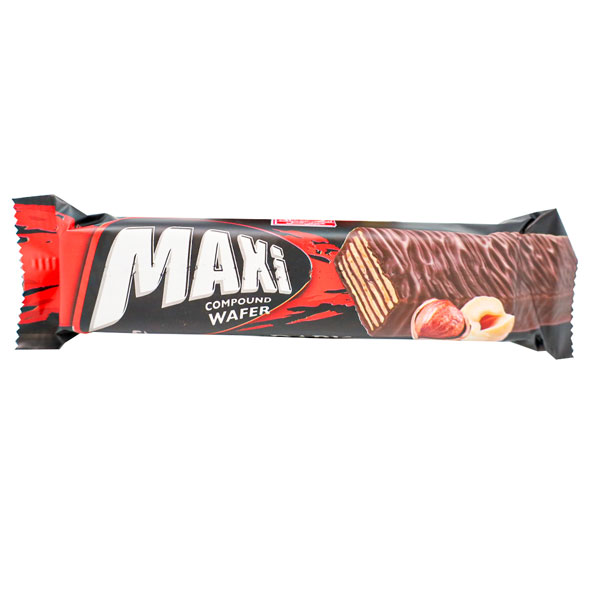 ویفر روکشدار کاکائو تلخ Maxi با طعم فندق 42 گرمی