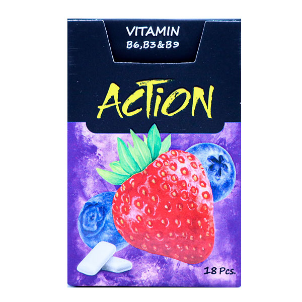 آدامس دراژه سری ویتامینه با طعم توت فرنگی اکشن