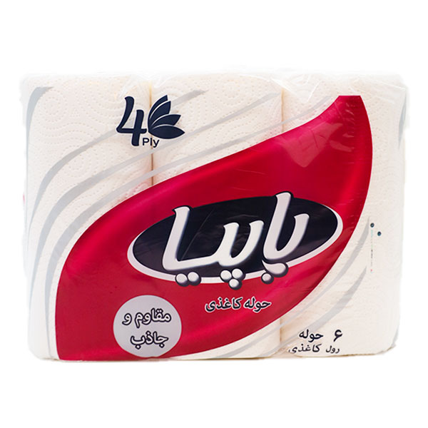 دستمال حوله ای آشپزخانه پاپیا 4 لایه 6 رول