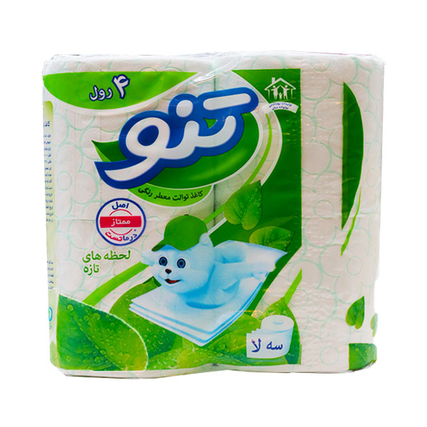 دستمال توالت لحظه‌های تازه معطر تنو 3 لایه 4 رول