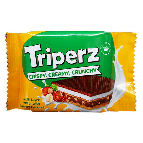 ویفر روکشدار کاکائویی با کرم شیری فندقی 25 گرمی تریپرز