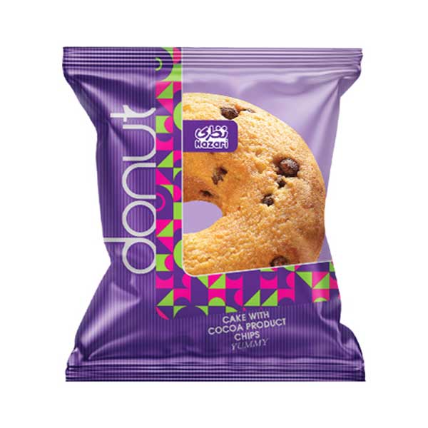 دونات کیک حاوی چیپس کاکائویی شفاف نظری 60 گرم