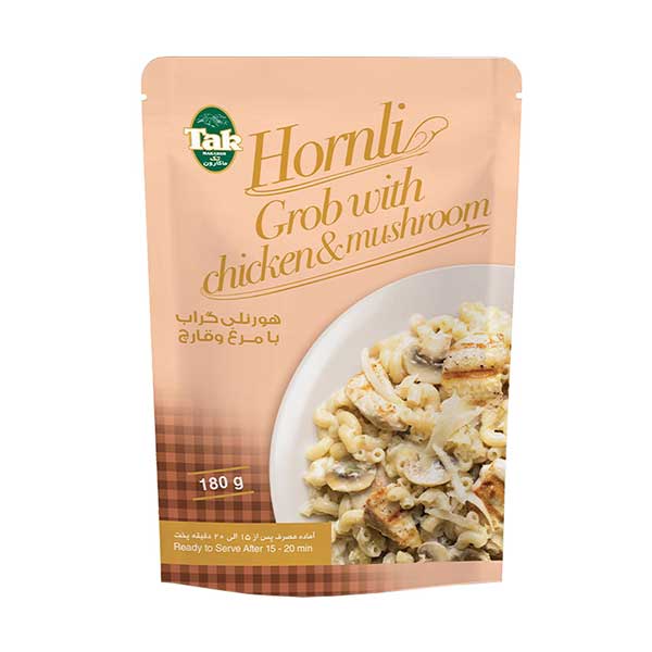 پاستا هورنلی گراب با مرغ و قارچ