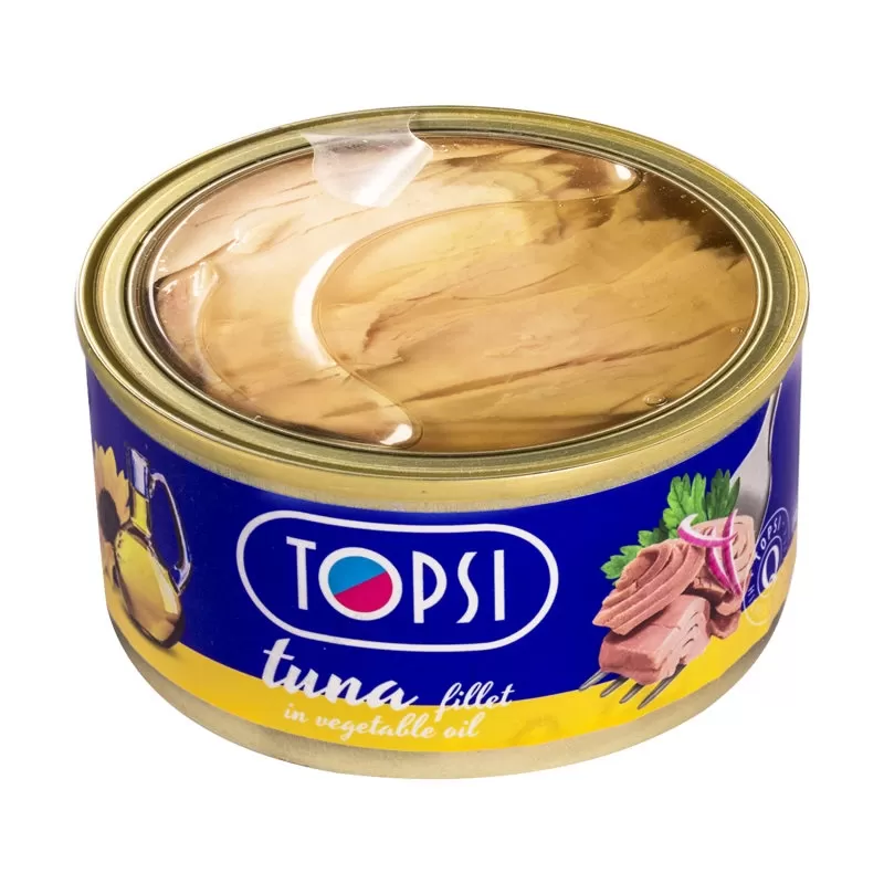 کنسرو تن ماهی تاپسی 180 گرمی درب شفاف