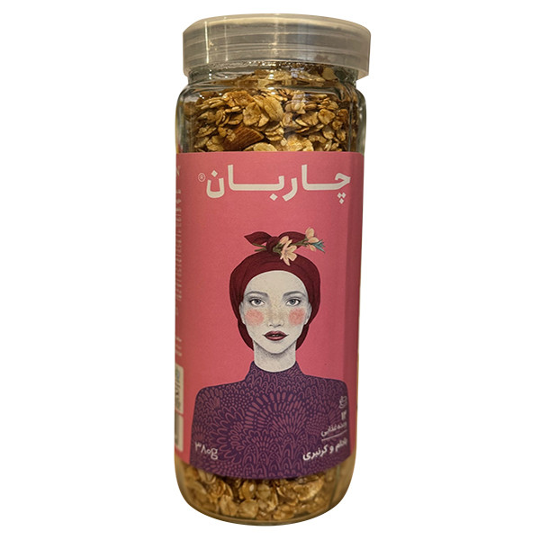 موسلی صبحانه بادام و کرنبری 380گرمی شیشه ای چاربان