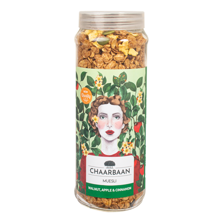 موسلی صبحانه سیب و دارچین 380گرمی شیشه ای چاربان