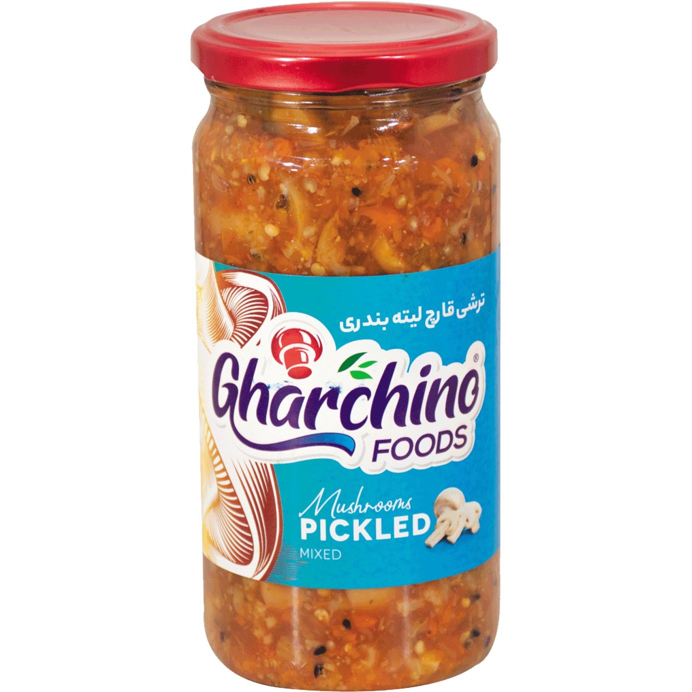 ترشی قارچ با لیته بندری شیشه ای 450گرمی قارچینو