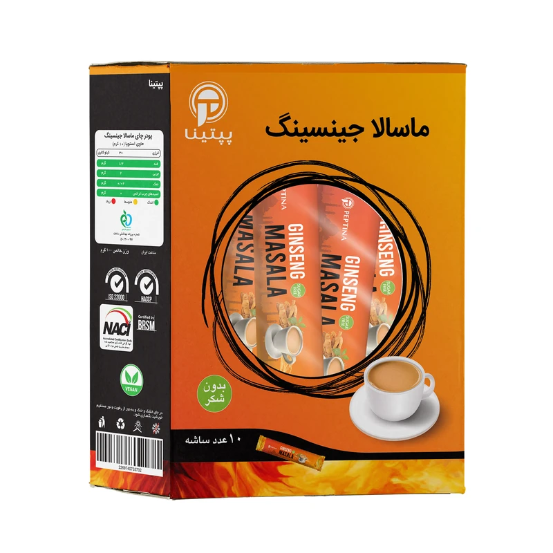 ماسالا جنسینگ بدون شکر شیرین شده با استویا 10 گرمی پپتینا