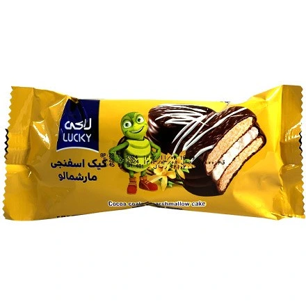 کیک اسفنجی مارشمالو روکش کاکائویی 45 گرمی لاکی