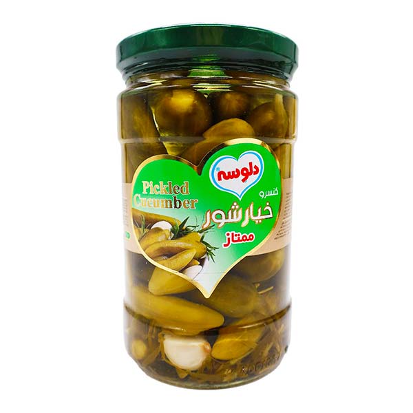 خیار شور ممتاز شیشه ای دلوسه 680 گرم