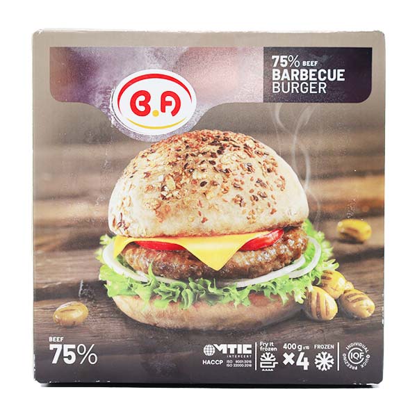 همبرگر 75% گوشت قرمز زغالی بسته 400 گرمی ب.آ