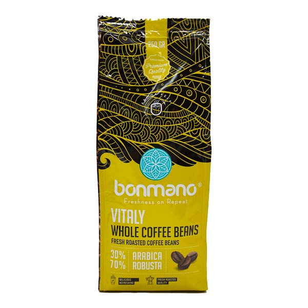 دانه قهوه اسپرسو ویتالی (30% عربیکا) 250 گرمی بن مانو
