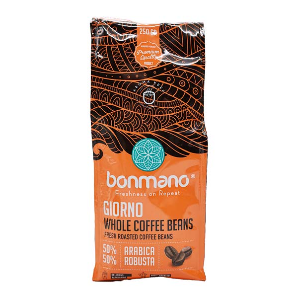 دانه قهوه اسپرسو جیورنو (50% عربیکا) 250 گرمی بن مانو