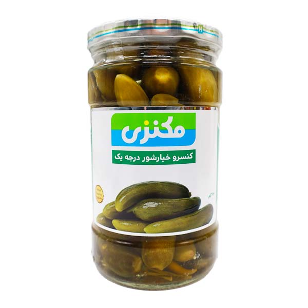 کنسرو خیار شور شیشه 660 گرمی درجه یک مکنزی